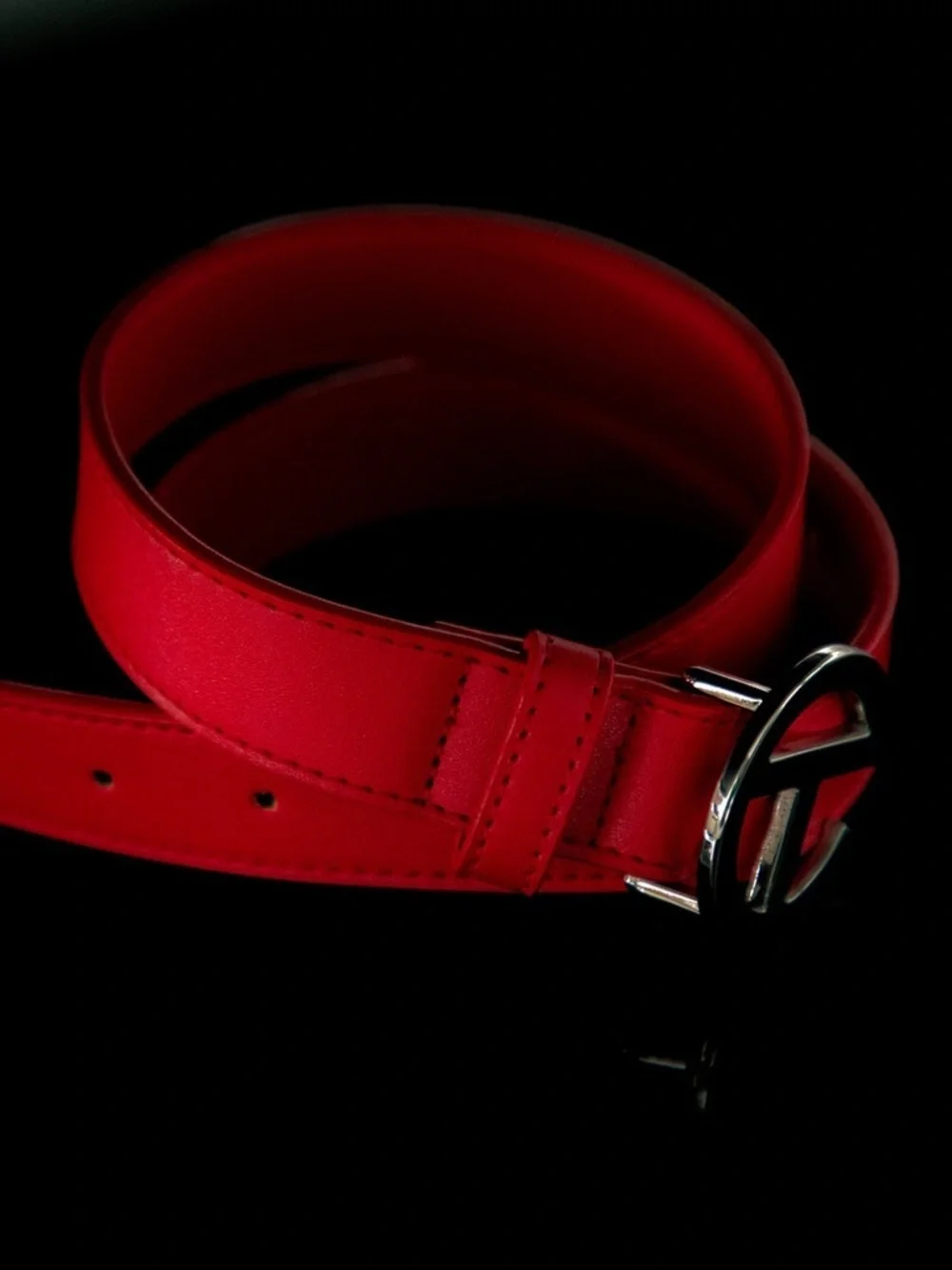 Telfar Red Leather Logo Belt with Silver Buckle 🆕
